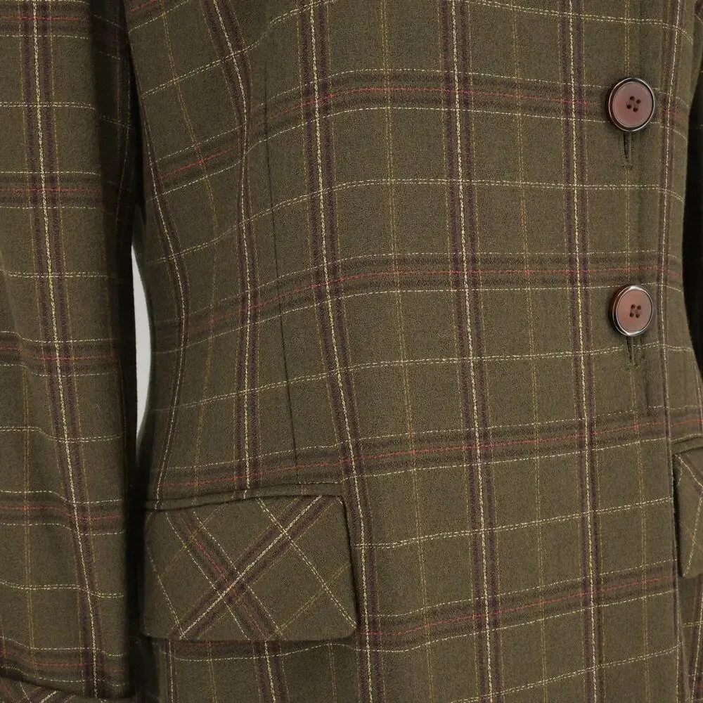 Kasper ASL Jacket Dress Petites 10P Green Plaid Tweed Pockets Lined Career Vtg - Picture 8 of 16